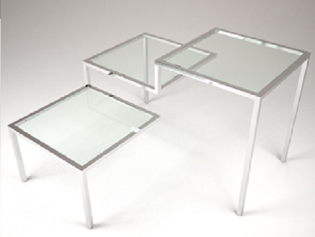 Трехярусный стол из прозрачного стекла серии «Neka» - 1180х1180х750 мм - NRG.007.RAL.GL
